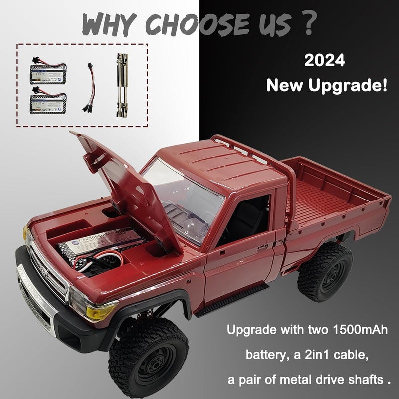 Skymaker MN82 RC Crawler 1/12 RC Truck 4x4 Toyota LC79 Remote Control Car 2.4GHz Off Road RC Car with Metal Drive Shaft & Two 1500mAh Battery RTR Vehicle for RC Hobby Adult Red - Image 4